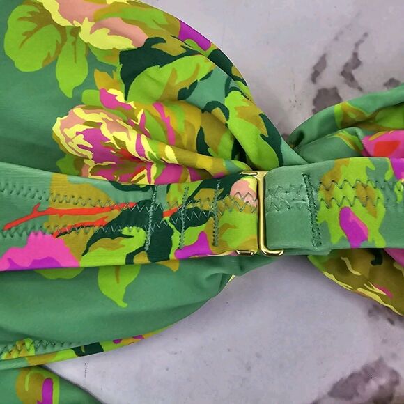 J Crew One Piece Green Criss Cross Cut Out Green Bikini Swim Suit Floral - Picture 12 of 14